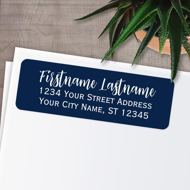 Simple Navy White Elegant Script - Adresse de reto (Personalized Return Address Labels - Fun, modern fonts)