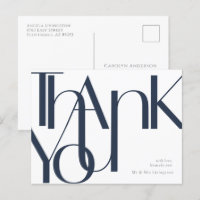 Simple Navy White Pre-Addressed Thank You Postcard