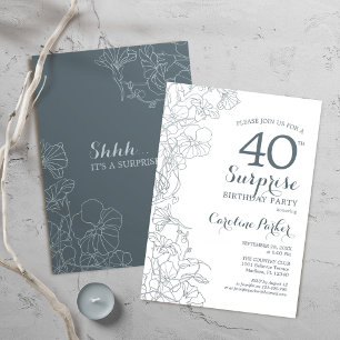 Simple Navy White Surprise 40th Birthday Party Invitation