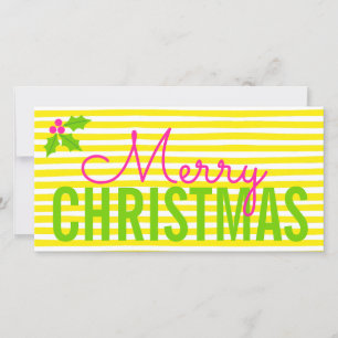Simple Neon and Bright Merry Christmas Photo Card