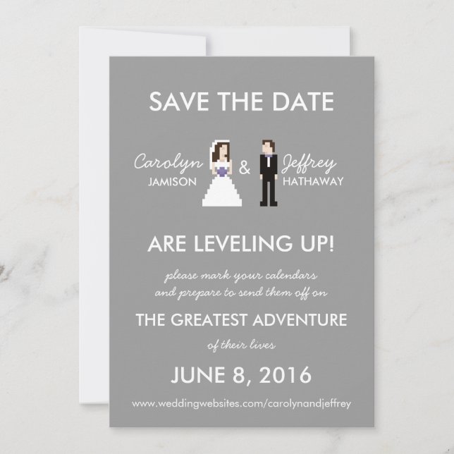 Simple, Nerdy 8-Bit Bride & Groom Save the Dates Save The Date (Front)