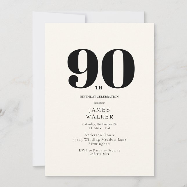 Simple Neutral  90th Birthday Celebration Invitation (Front)