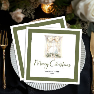 Simple Neutral Christmas Tree Family Name Napkins