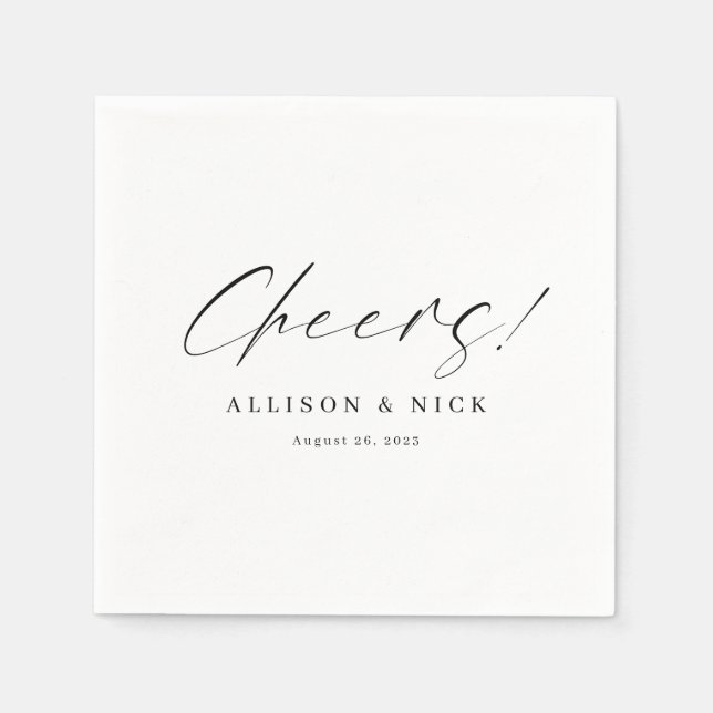 Simple Neutral Customized Cheers Wedding Napkins (Front)