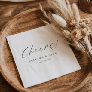 Simple Neutral Customized Cheers Wedding Napkins