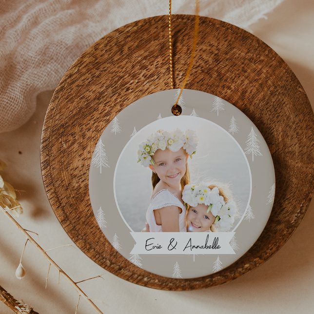 Simple Neutral Double Sided Personalized Photo Ceramic Ornament (Creator Uploaded)