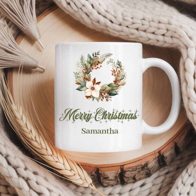 Simple neutral Scandinavian look custom name Xmas Coffee Mug (Simple neutral Scandinavian look custom name Christmas mug

)