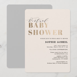 Simple Neutral Taupe & Gold VIRTUTAL Baby Shower Invitation