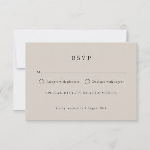 Simple Neutral Taupe Text Only Elegant Wedding RSVP Card