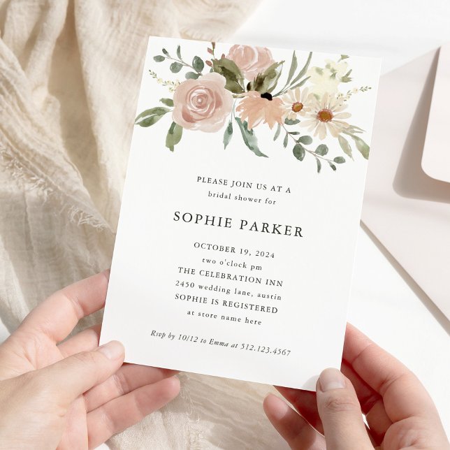 Simple Neutral Watercolor Flowers | Bridal Shower Invitation (Creator Uploaded)