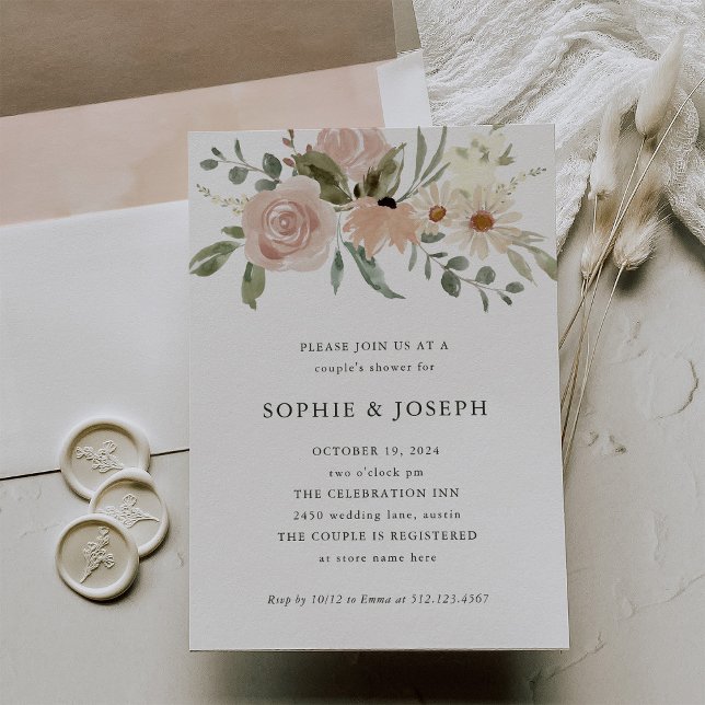 Simple Neutral Watercolor Flowers | Couples Shower Invitation (Creator Uploaded)