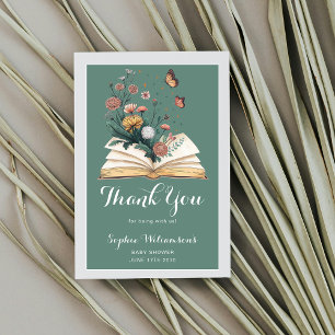 Simple New Chapter Storybook Flowers Baby Shower  Thank You Card