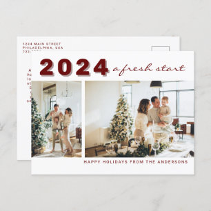 Simple New Year A fresh Start Two Photo Holiday Postcard