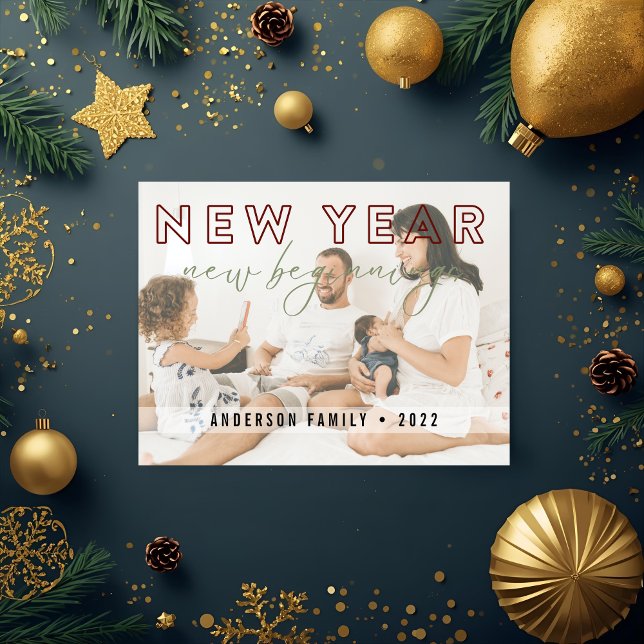 Simple New Year New Beginnings Calligraphy Photo Postcard (Creator Uploaded)