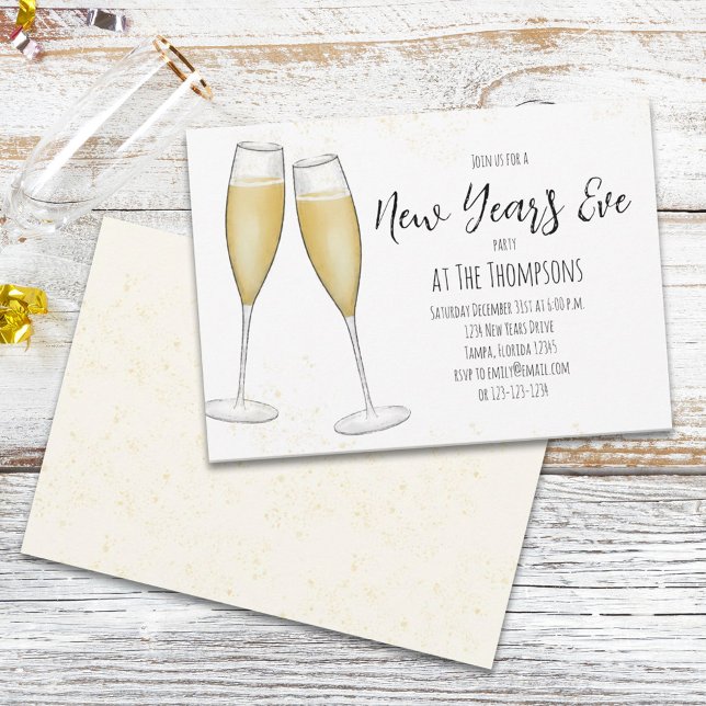 Simple New Years Party Champagne Watercolor Invitation (Creator Uploaded)