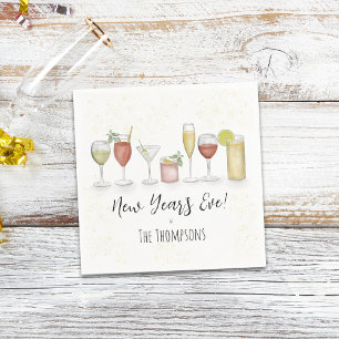 Simple New Years Party Cocktail Drinks Watercolor Napkin