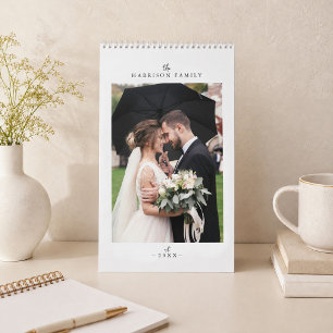 Simple Newlywed Photo Collage Modern Script Calendar