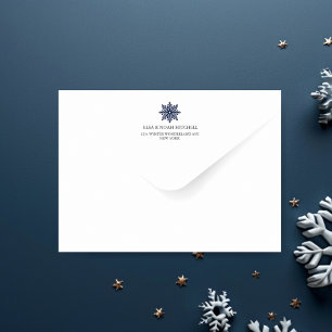 Simple NIGHT BLUE SNOWFLAKE WEDDING PRE PRINTED Envelope