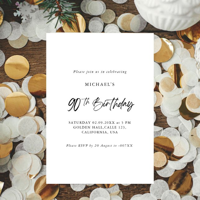 Simple Ninety | Script 90th Birthday Party  Invitation (Creator Uploaded)