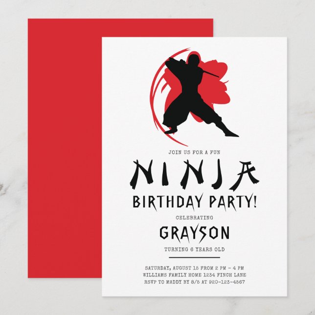 Simple Ninja Birthday Party Invitation (Front/Back)