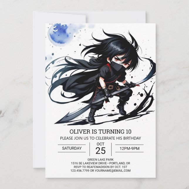 Simple Ninja Black Belt Birthday Invitation (Front)