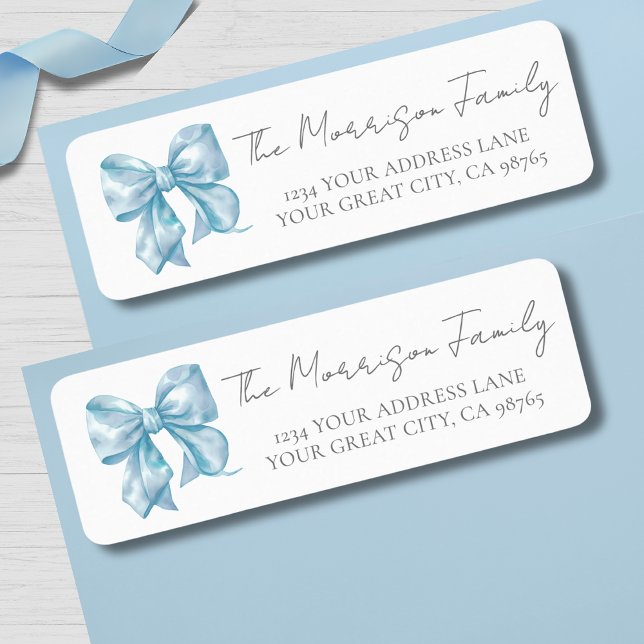 Simple Nœud Bleu Adresse de Retour (Simple Blue Bow Return Address label)
