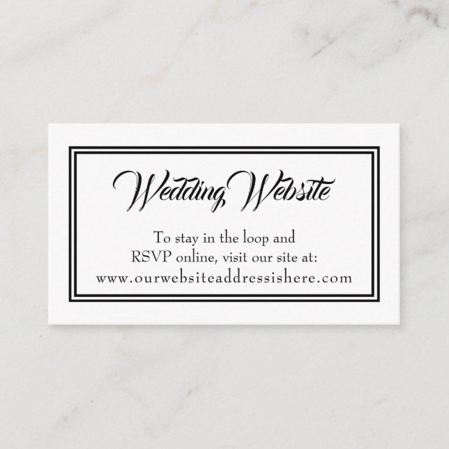 Simple Noir Blanc Mariage Site Web Cartes de boîti (Devant)