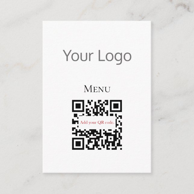 Simple Noir Blanc Votre Logo Code QR Cartes de men (Devant)
