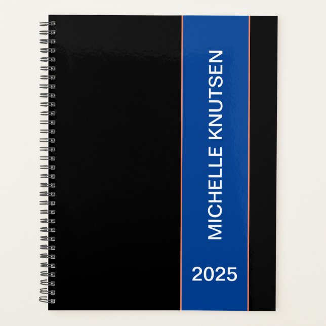 Simple Noir et Bleu Personnalisé Planner 2025 (Devant)