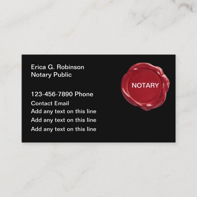 Simple Notary Public Wax Seal Theme Business Card (Front)