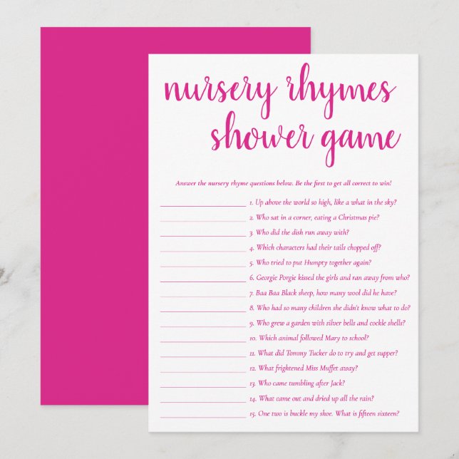 Simple Nursery Rhymes | Carte de jeu rose chaud (Devant / Derrière)