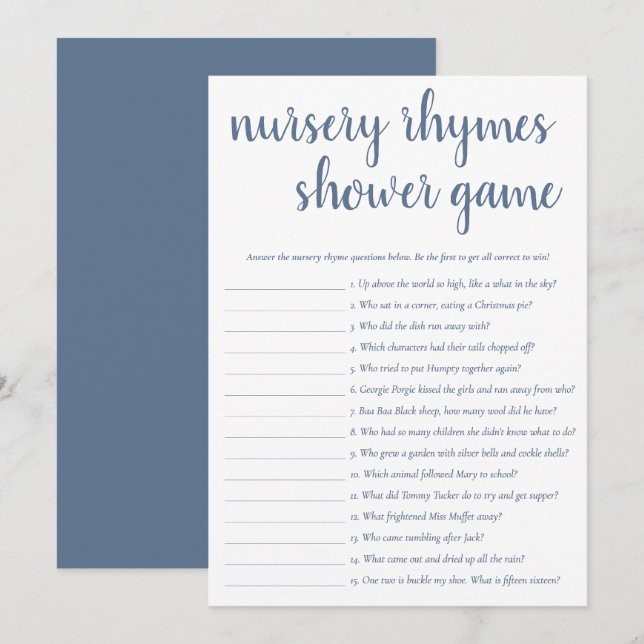 Simple Nursery Rhymes | Dusty Blue Game Card (Front/Back)