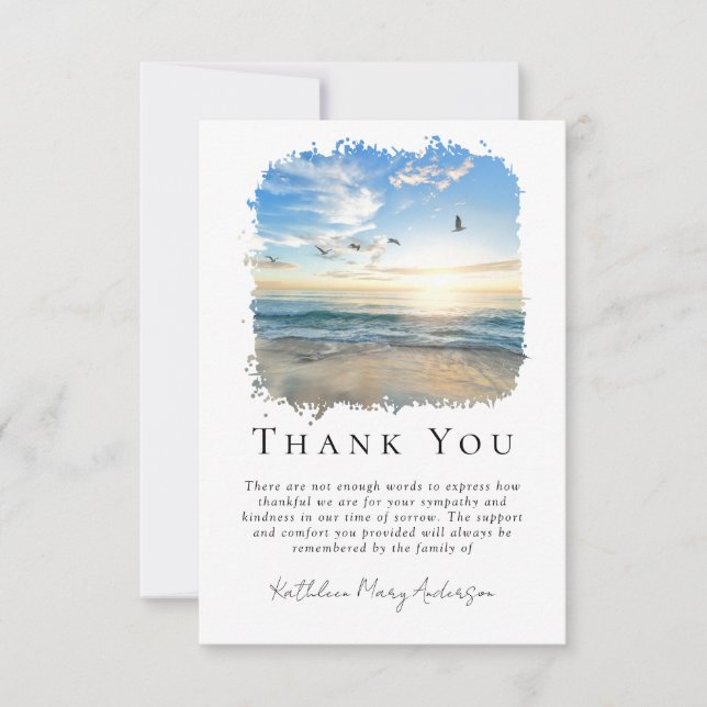 Simple Ocean Beach Funeral Sympathy  Thank You Card (Front)