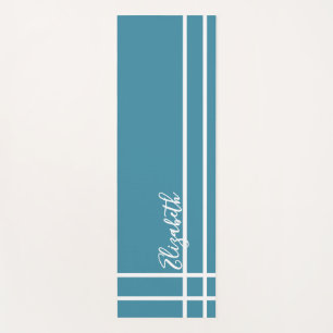 Simple Ocean Blue minimalist custom name ladies  Yoga Mat