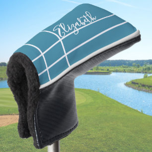 Simple ocean blue minimalist custom name womens golf head cover