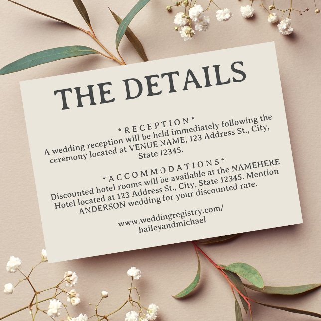 Simple Off White Retro Wedding Details Enclosure Card (Simple Off White Retro Wedding Details Enclosure Card)