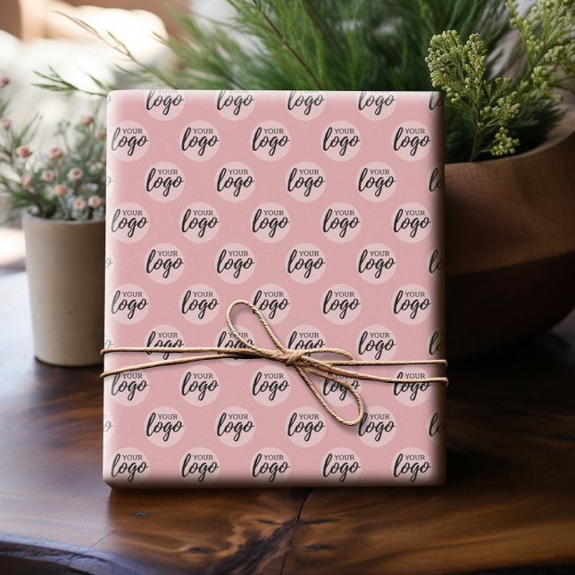 Simple Office Business Logo Pattern - Pink Rose Wrapping Paper (Custom Wrapping Paper with Your Logo - Add Your Logo for a fun personalized gift paper!)