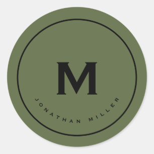 Simple Olive Black Classic Monogram Classic Round Sticker