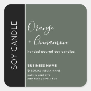 Simple  olive black typography soy candle square sticker