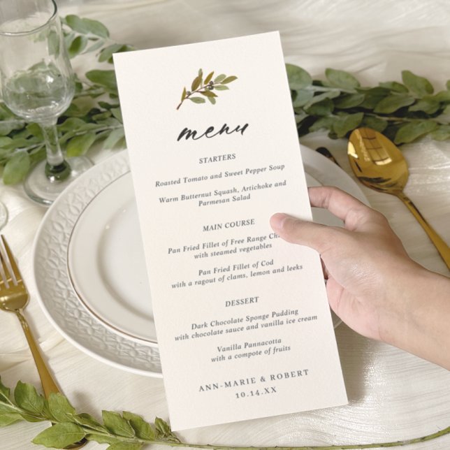 Simple Olive Branch Calligraphy Wedding Menu (Creator Uploaded)