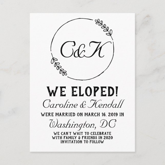 Simple olive branch elopement postcard (Front)