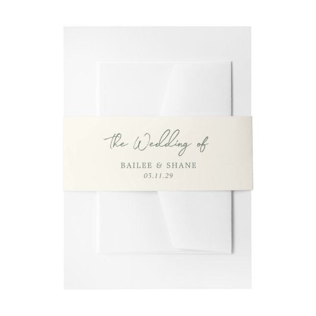 Simple Olive Green Modern Wedding Invitation Belly Band (Front Example)