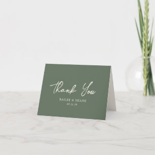 Simple Olive Green Modern Wedding Thank You Card