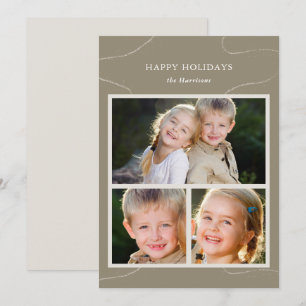 Simple Olive Green Multi Photo Collage Christmas Holiday Card