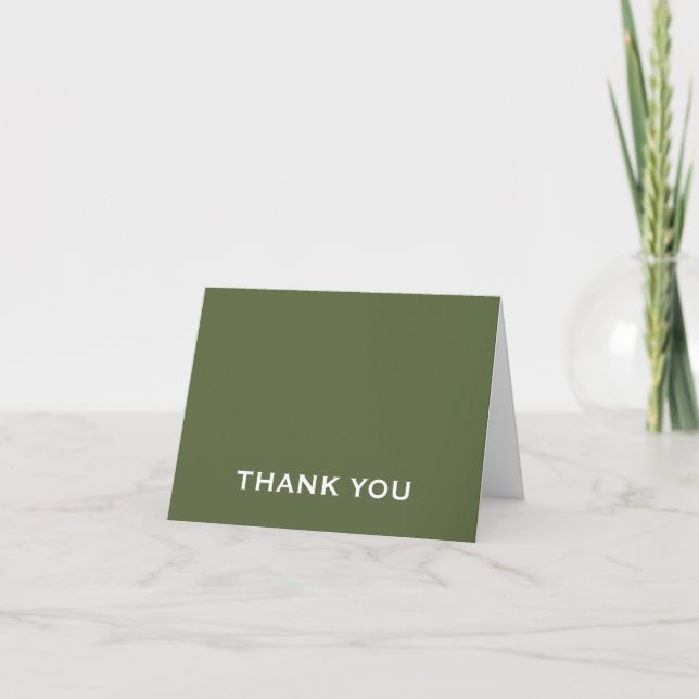Simple Olive Green Typographic Thank You Note Card (Front)