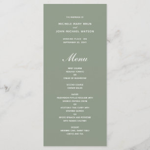 Simple Olive Green Wedding Menu Cards