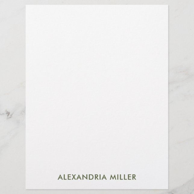 Simple Olive Typographic Name Stationery (Front)
