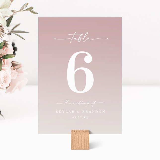 Simple Ombre Mauve Pink & Gardenia White Wedding Table Number (Creator Uploaded)