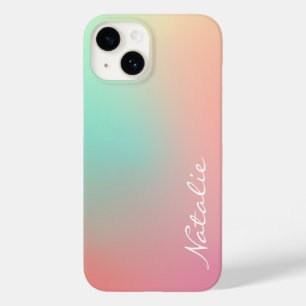 Simple Ombre Pink Teal Aqua Calligraphy Name Case-Mate iPhone 14 Case
