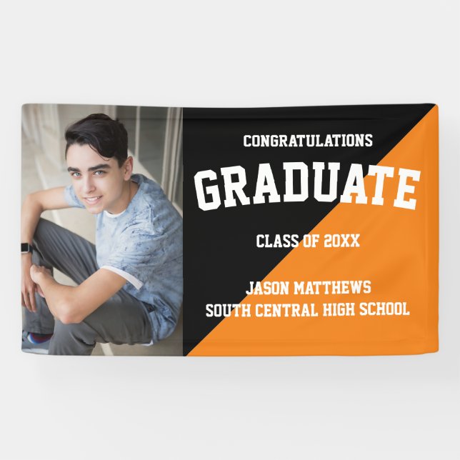 Simple One Photo Black Orange 2022 Graduation  Banner (Horizontal)